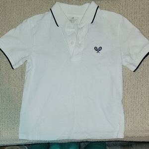 H&M White Polo Shirt with Tennis Emblem